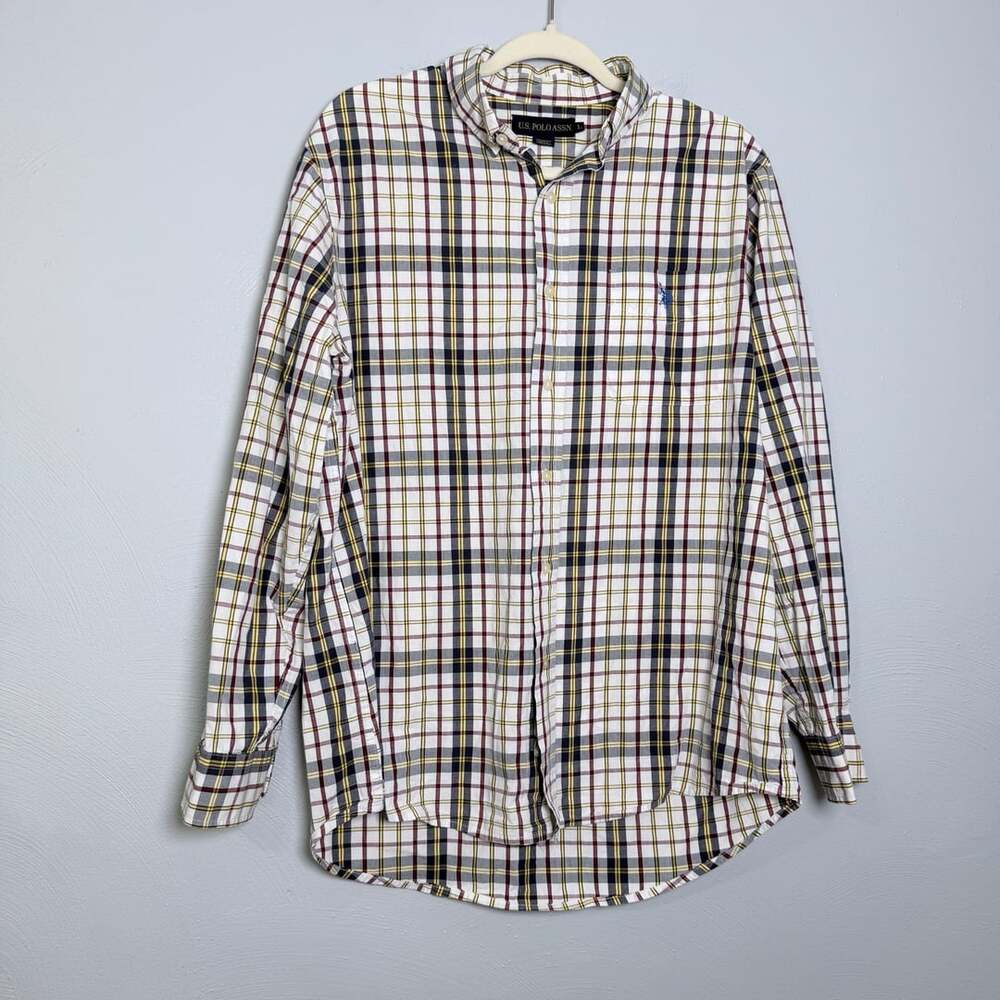 U.S. Polo Assn. Men's Long Sleeve Plaid Button Down Shirt L White Tartan Check